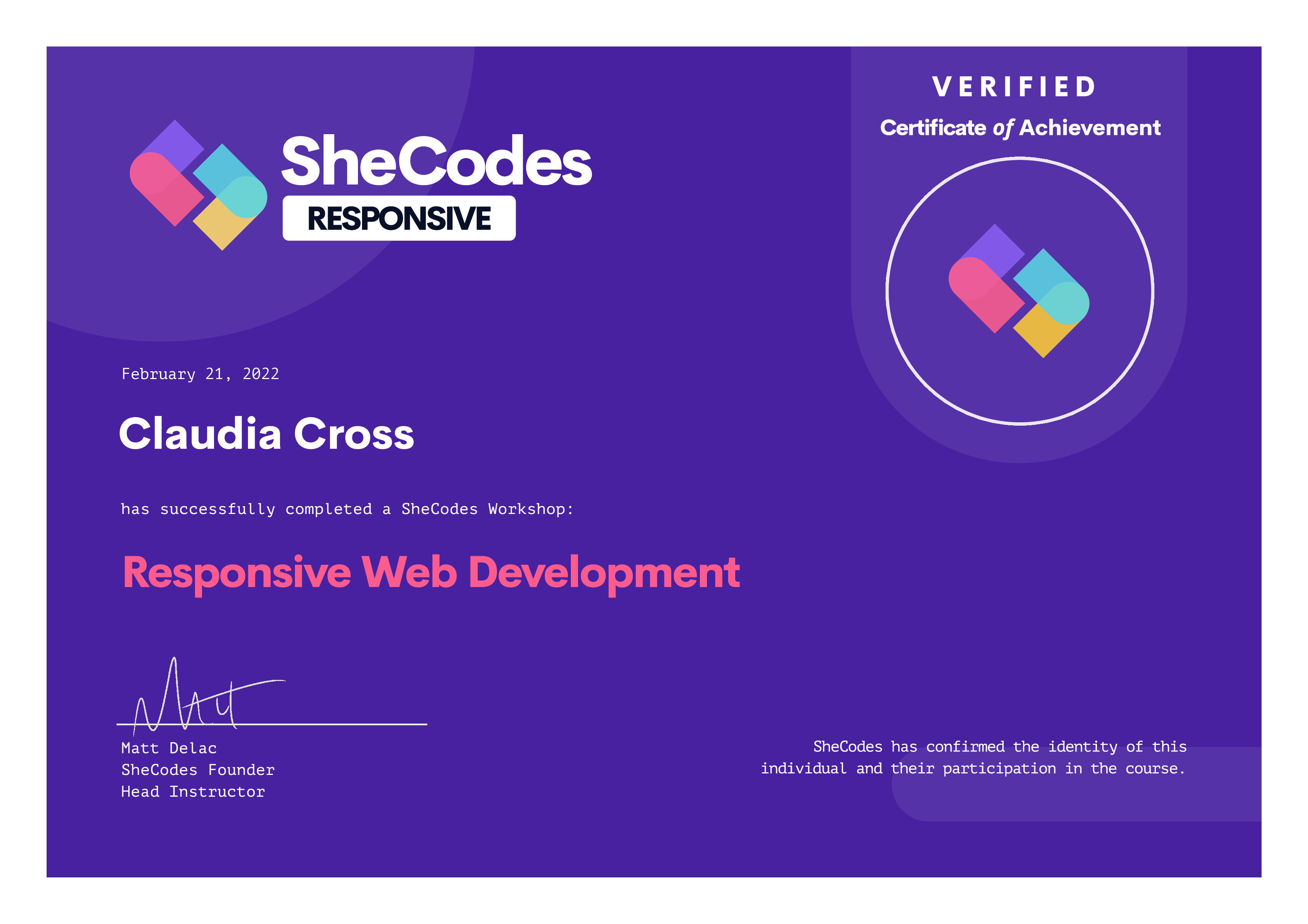 Shecodes Basic certificate